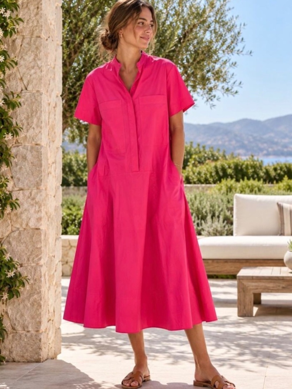 G Label for Goop Mendoza Midi Cotton Dress in Hot Pink Size 0